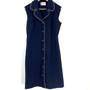 Vtg 70s Butte Knit Dress Size 16 Womens Navy Button Up Academia Sheath Retro